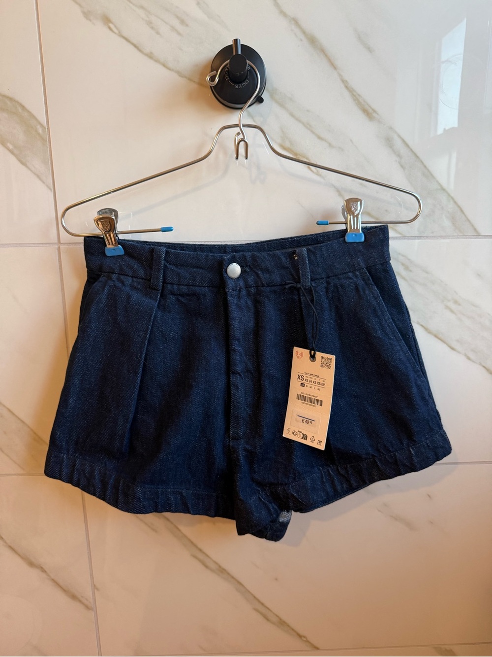 Zara Dark Blue Denim Pleated Shorts